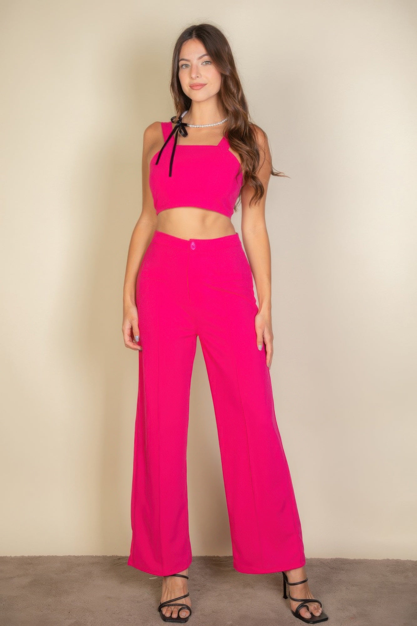 Solid Tank Top & Wide Leg Pants - Farnelli