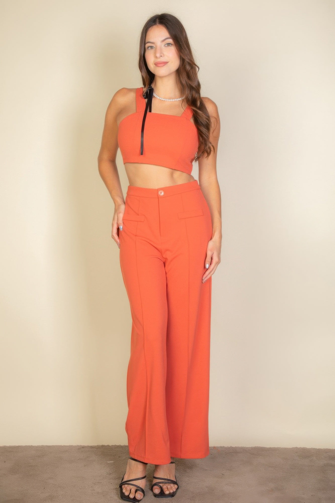 Solid Tank Top & Wide Leg Pants - Farnelli