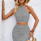 Two Pieces Halter Neck Striped Tube And Skirt Sets - Farnelli