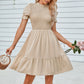 Solid Puff Sleeve Shirred Detail Ruffle Hem Dress - Farnelli