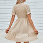 Solid Puff Sleeve Shirred Detail Ruffle Hem Dress - Farnelli