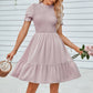 Solid Puff Sleeve Shirred Detail Ruffle Hem Dress - Farnelli