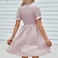 Solid Puff Sleeve Shirred Detail Ruffle Hem Dress - Farnelli