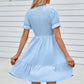 Solid Puff Sleeve Shirred Detail Ruffle Hem Dress - Farnelli