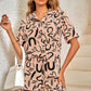 Outfit Sequins Lips Print Button Down Shorts Set - Farnelli