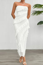 Solid Off Shoulder Ruffle Sleeveless Maxi Dress - Farnelli