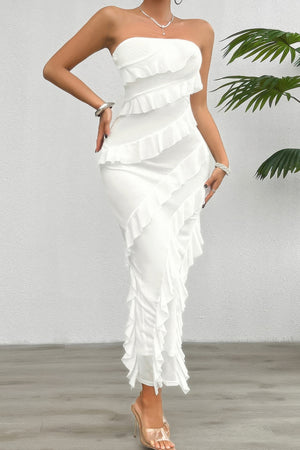 Solid Off Shoulder Ruffle Sleeveless Maxi Dress - Farnelli