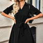 Solid V Neck Waist Tie Belt A Line Dress - Farnelli
