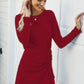Solid Crew Neck High Waist Drawstring Dress - Farnelli