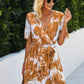 Tie Dye Swiss Dot V Neck Wrap Dress - Farnelli