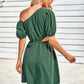 One Shoulder Puff Sleeve Fit Flare Short Dress - Farnelli