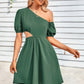 One Shoulder Puff Sleeve Fit Flare Short Dress - Farnelli