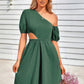 One Shoulder Puff Sleeve Fit Flare Short Dress - Farnelli