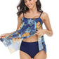 Sleeveless Strappy Floral Print Split Swimsuit Set - Farnelli