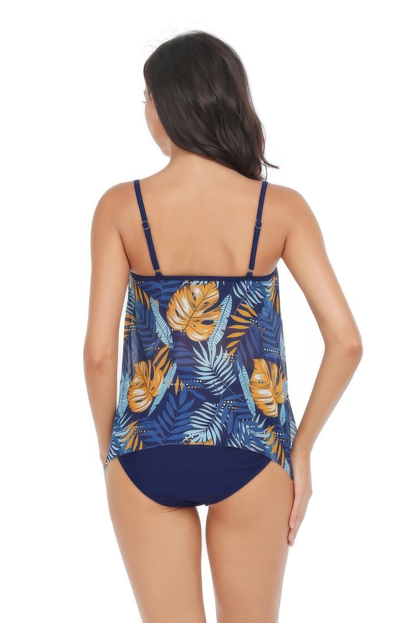 Sleeveless Strappy Floral Print Split Swimsuit Set - Farnelli