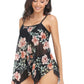 Sleeveless Strappy Floral Print Split Swimsuit Set - Farnelli
