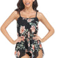 Sleeveless Strappy Floral Print Split Swimsuit Set - Farnelli