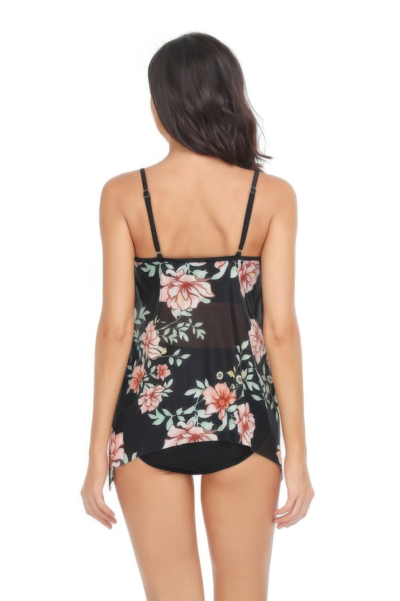 Sleeveless Strappy Floral Print Split Swimsuit Set - Farnelli