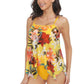 Sleeveless Strappy Floral Print Split Swimsuit Set - Farnelli