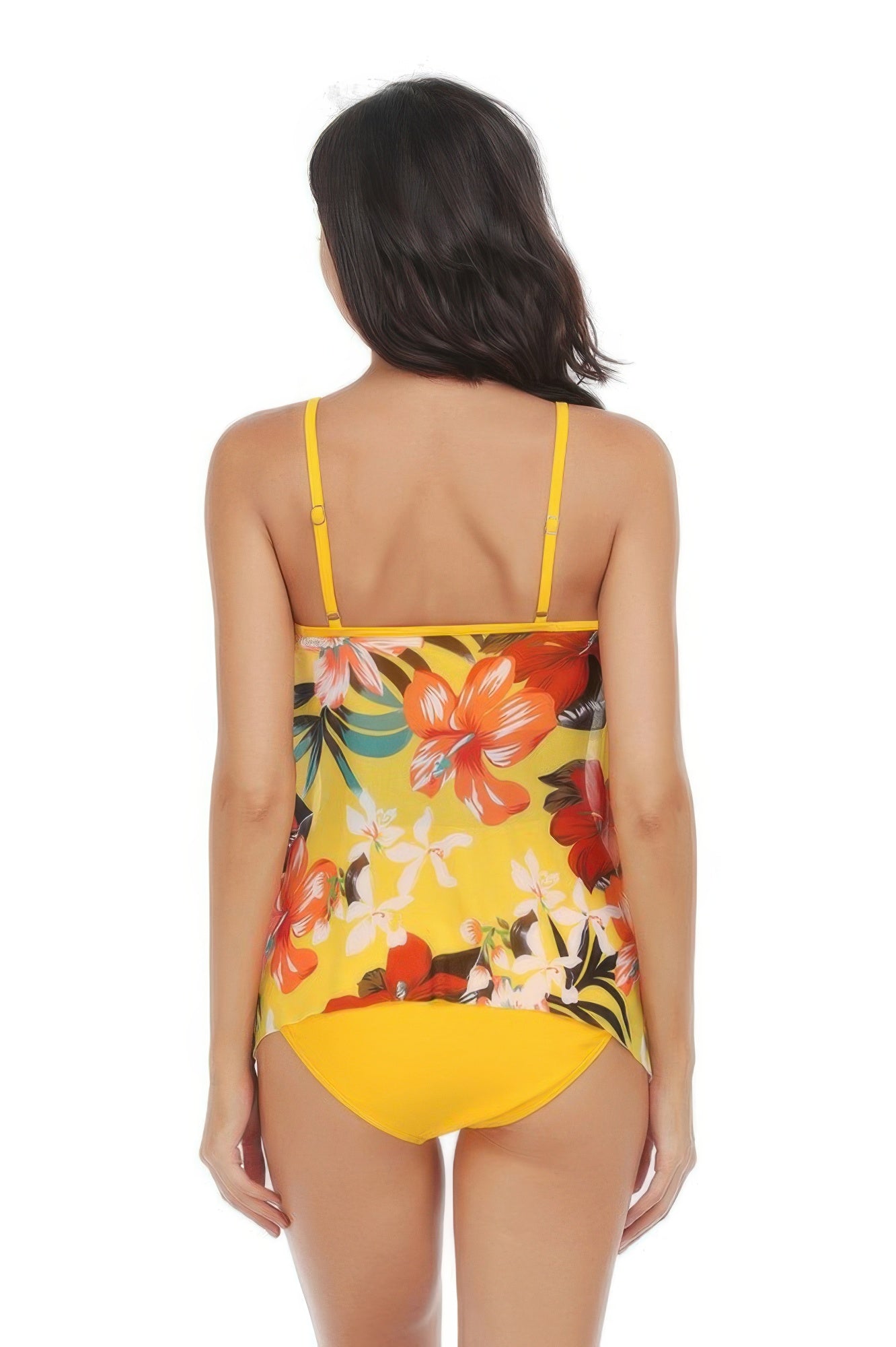 Sleeveless Strappy Floral Print Split Swimsuit Set - Farnelli