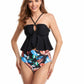 Tropical Frill Cross Halter Two Pieces Bikini Set - Farnelli