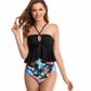 Tropical Frill Cross Halter Two Pieces Bikini Set - Farnelli