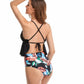 Tropical Frill Cross Halter Two Pieces Bikini Set - Farnelli