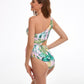 Solid One Shoulder Cut Out Waist Knot Swimsuit - Farnelli