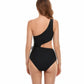 Solid One Shoulder Cut Out Waist Knot Swimsuit - Farnelli