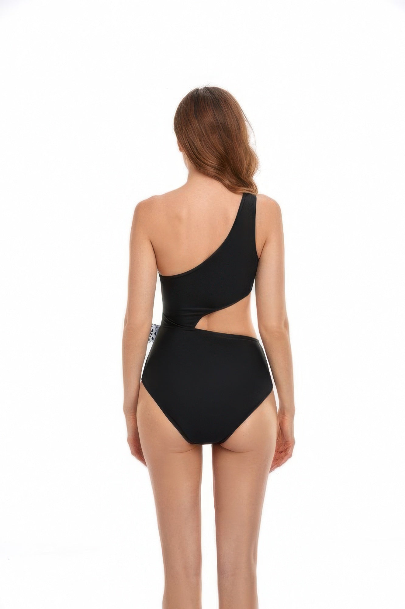 Solid One Shoulder Cut Out Waist Knot Swimsuit - Farnelli