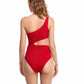 Solid One Shoulder Cut Out Waist Knot Swimsuit - Farnelli