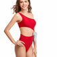 Solid One Shoulder Cut Out Waist Knot Swimsuit - Farnelli