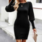 Slim Fit Rhombus Pattern Slim Wrap Hip Knit Dress - Farnelli