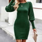 Slim Fit Rhombus Pattern Slim Wrap Hip Knit Dress - Farnelli