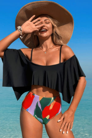 Ruffle Top High Waisted Bottom Tankini Swimsuit - Farnelli