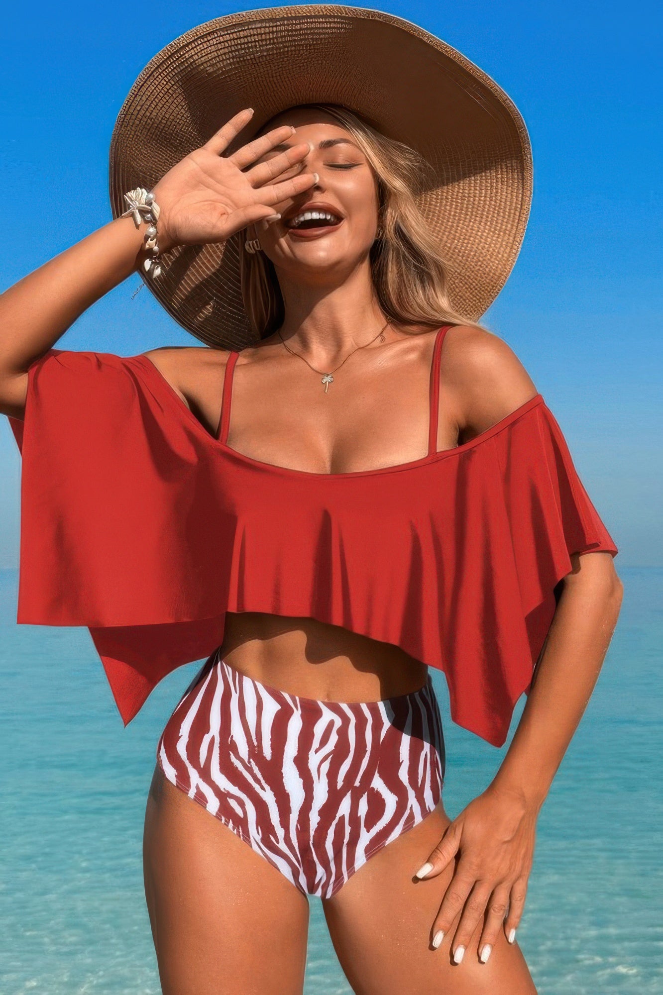 Ruffle Top High Waisted Bottom Tankini Swimsuit - Farnelli