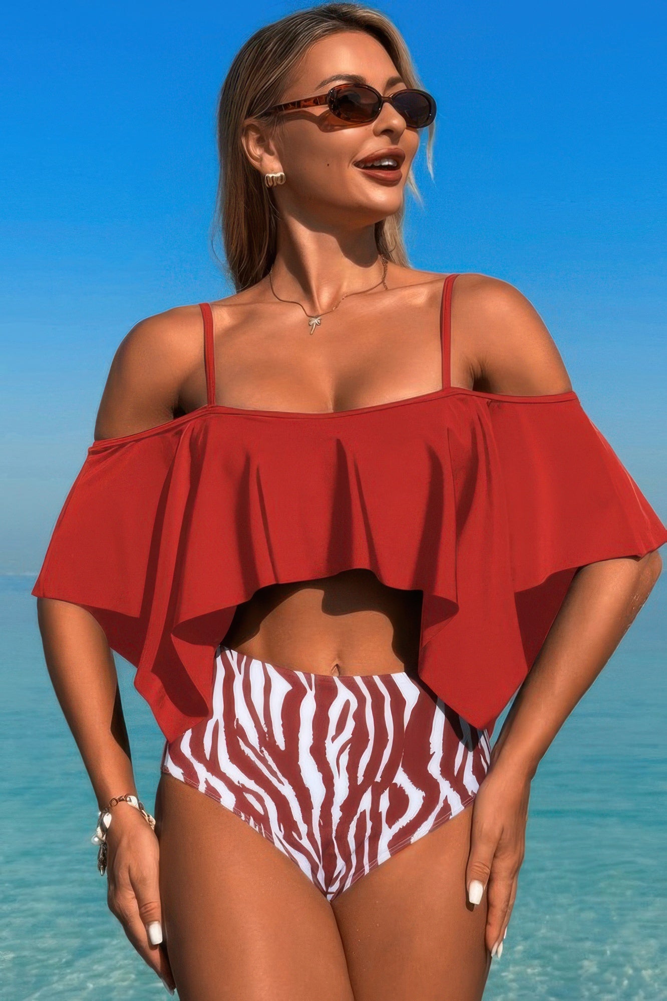 Ruffle Top High Waisted Bottom Tankini Swimsuit - Farnelli