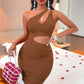 One Shoulder Sleeveless Cutout Bodycon Dress - Farnelli