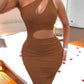 One Shoulder Sleeveless Cutout Bodycon Dress - Farnelli