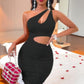 One Shoulder Sleeveless Cutout Bodycon Dress - Farnelli