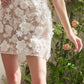 Andrea & Leo WL085 Dimensional Floral & Lace Strapless Short Bridal Midi Dress