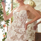 Andrea & Leo WL085 Dimensional Floral & Lace Strapless Short Bridal Midi Dress
