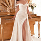 Ladivine WN315 Long Draped Off The Shoulder Bridal Gown With Overskirt