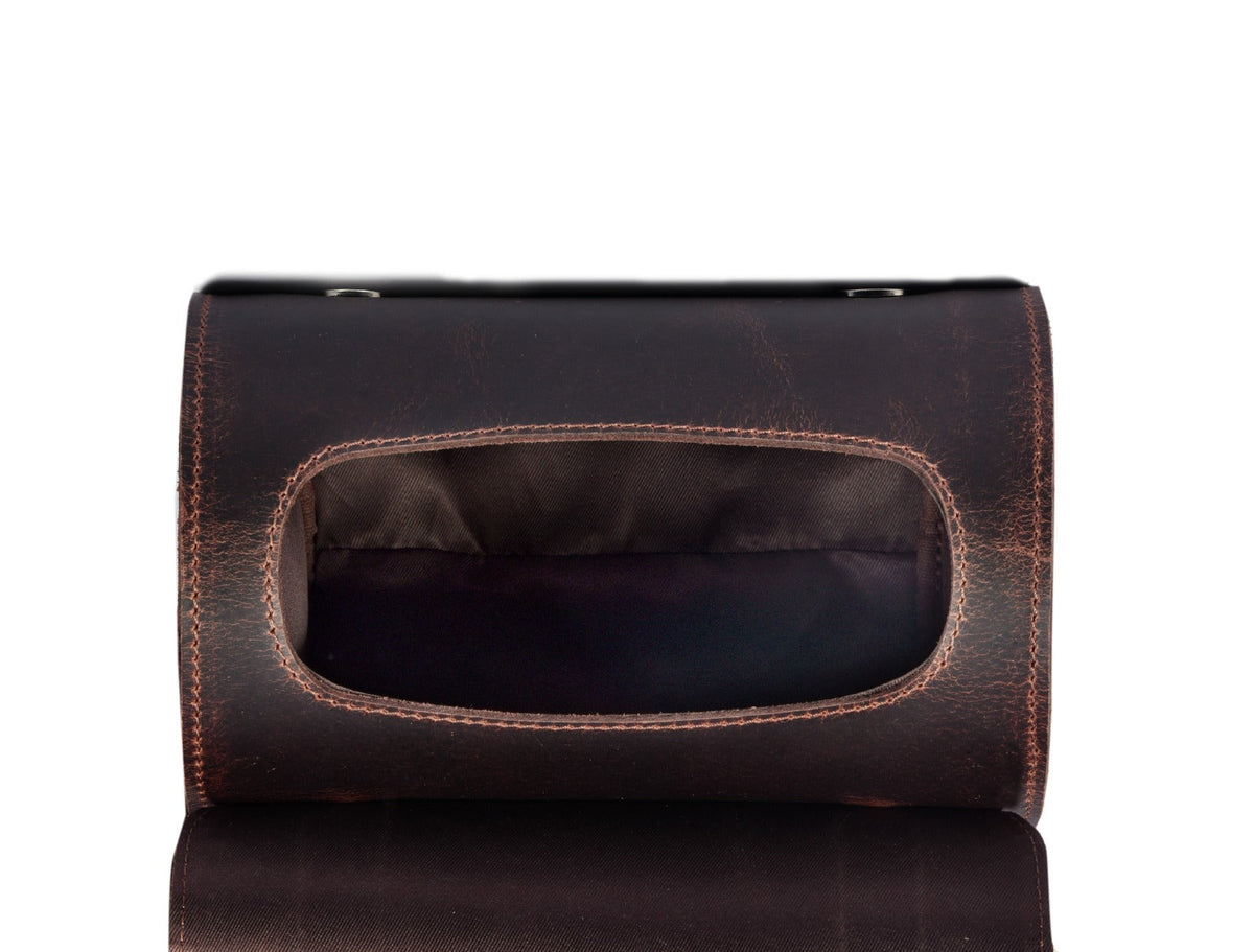 Classy Leather Bags Grayson motorbike side pouch, black leather bike saddle bag with buckle closure