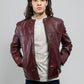 Whet Blu NYC Grayson men's dark cognac lambskin leather jacket front view