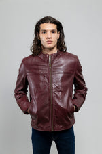 Whet Blu NYC Grayson men's dark cognac lambskin leather jacket front view