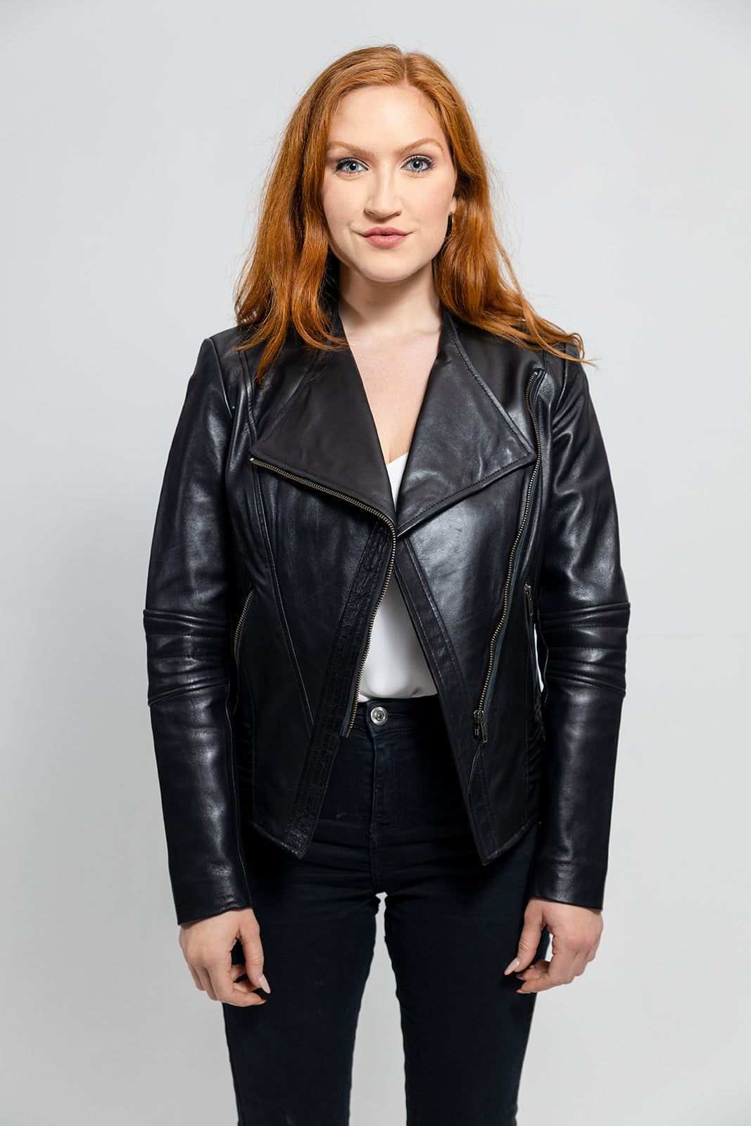 Whet Blu NYC Trish women's black leather jacket with classic zip-front design