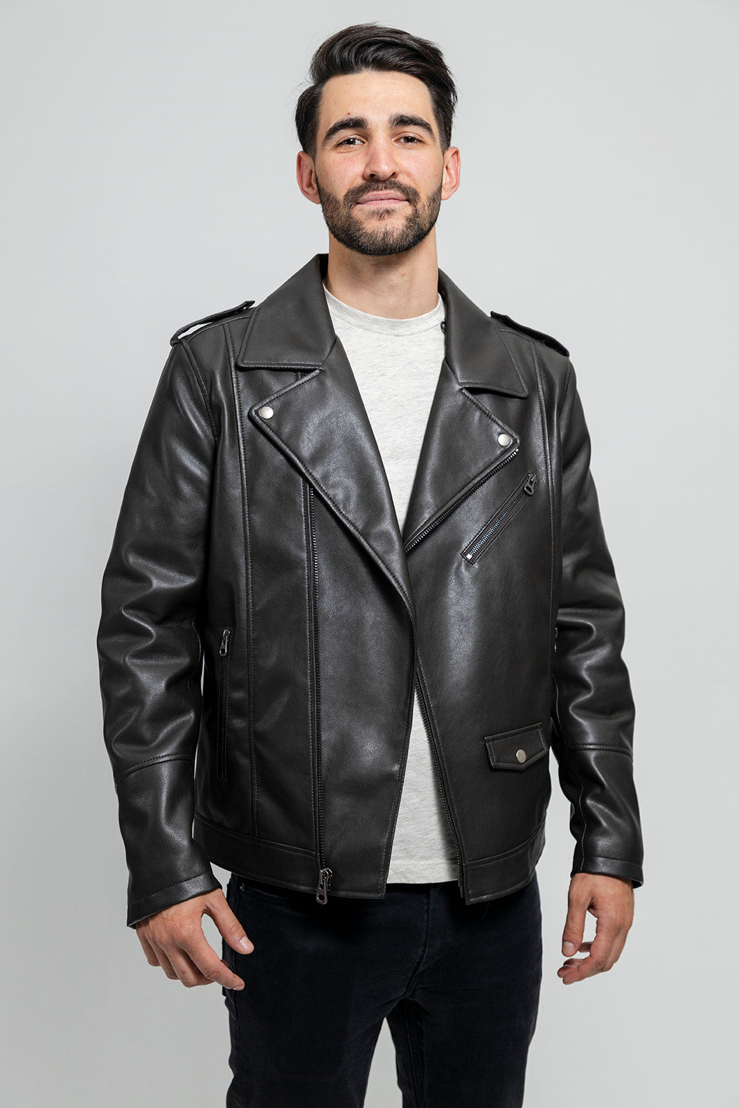 Nash Men's Faux Leather Motorcycle Jacket, Olive