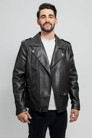 Nash Men's Faux Leather Motorcycle Jacket, Olive