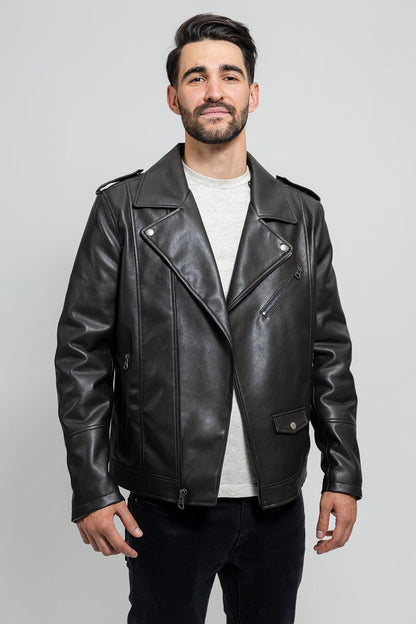 Nash Men's Faux Leather Motorcycle Jacket, Olive